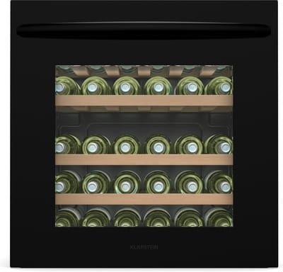 Klarstein Vinsider 30 Inbouw Wijnkoeler Uno - 30 flessen, 1 zone, 5-20 °C, LED-verlichting, UV-bescherming, houten planken, stil, energiezuinig, zwart, glazen deur