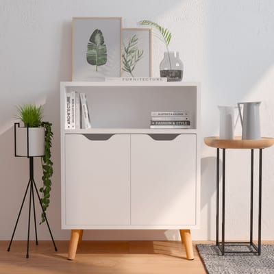 vidaXL - Dressoir - 60x30x72 - cm - bewerkt - hout - hoogglans - wit