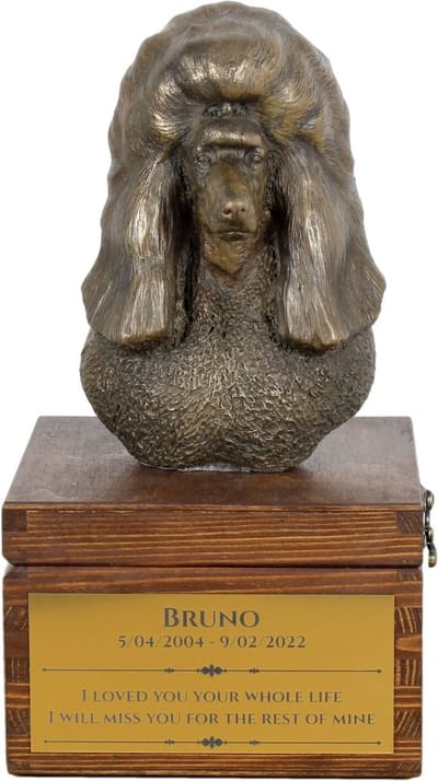 Poedel urn hond met beeldje - persoonlijke urn hond voor hondenas