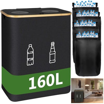 Allero Prullenbak - Recycle Afvalbak - Statiegeldflessen - Verzamelcontainer - 160 Liter - Opvouwbaar - Incl. Binnenzakken
