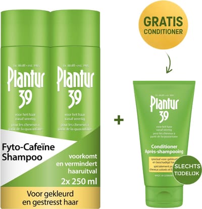 Plantur 39 Cafeïne Shampoo voorkomt en vermindert haaruitval 2x 250ml | Voor gekleurd en gestrest haar