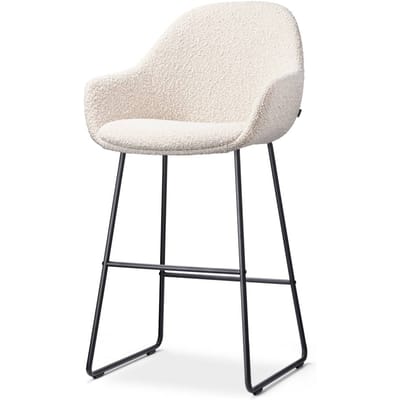 Nolon Nino-Mae Barkruk Bouclé Beige - Zwart Onderstel - 65 cm - Stof - Voor Kookeiland - met Rugleuning - Design - Scandinavisch - Comfortabel