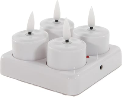 Anna's Collection Oplaadbare LED theelichtjes - 4x st - wit - H5 cm - met oplaadstation