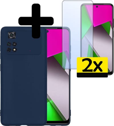 Hoesje - Met 2x Screenprotector - Geschikt voor Xiaomi Poco X4 Pro 5G - Sterk & Shockproof - Back Cover - Siliconen Case - Telefoon Hoes - Telefoonhoesjes - Donkerblauw