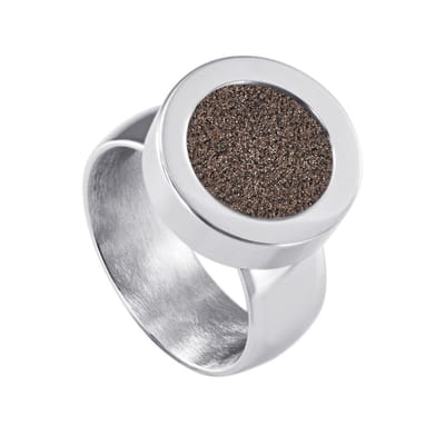Quiges RVS Schroefsysteem Ring Zilverkleurig Glans 16mm met Verwisselbare Glitter Bruin 12mm Mini Munt