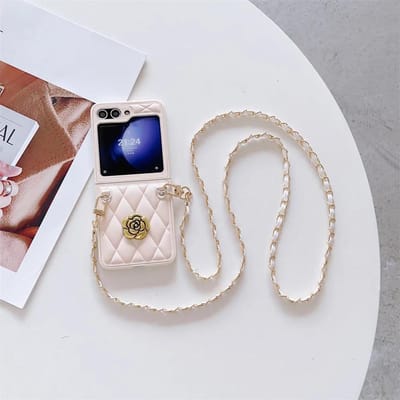 Leren Crossbody Telefoonhoesje voor Samsung Galaxy Z Flip 6 5 4 3 Flip5 Flip4 Flip3 5G Ketting Koord Touw Riem Schokbestendige Hoes Galaxy Z Flip4