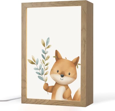 Nachtlampje 20x30 cm - Kinder lampje - Vos - Dier - Bosdieren - Tafellamp kinderkamer - Slaapkamer lamp - Bedlamp kinderen - Kinderlampje stopcontact - Wandlamp babykamer - Nachtlampjes
