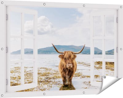Gards Tuinposter Doorkijk Voetpad naar Strand en Zee - 120x80 cm - Tuindoek - Tuindecoratie - Wanddecoratie buiten - Tuinschilderij