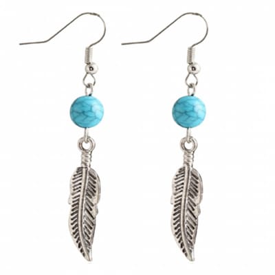 Zilveren oorhangers - Tibetaans look-veren - turquoise - Charme Bijoux