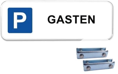 Parkeerbord Gasten 1 - Weerbestendig Aluminium - 40x15 cm - Bevestiging: Met hekbeugels (voor spijlen- of gaashek)