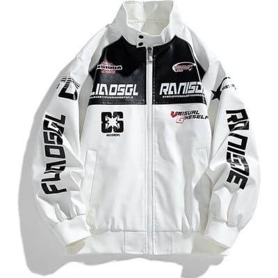 Veste en Cuir Tendance pour Homme Printemps et Automne Street Pilote Costume Locomotive Ample Décontracté Grande Taille Haut à Blocs de Couleurs Homme XL blanc