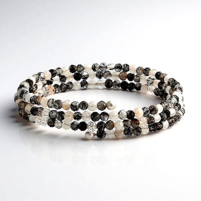 Cavill - Stalen Armband - 38,6 ct Zwarte Rutielkwarts & Witte Zoetwaterparels - Elegant Design - Rustvrij Staal - Natuurlijke Edelstenen