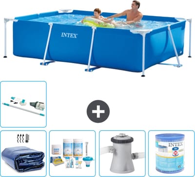 Intex Rechthoekig Frame Zwembad - 260 x 160 x 65 cm - Blauw - Inclusief Solarzeil - Onderhoudspakket - Zwembadfilterpomp - Filter - Stofzuiger - 6-delig