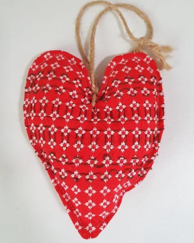 Toetie & Zo Handgemaakte Hanger Hart Stof Retro2, kerstmis, kersthanger, kerstdecoratie