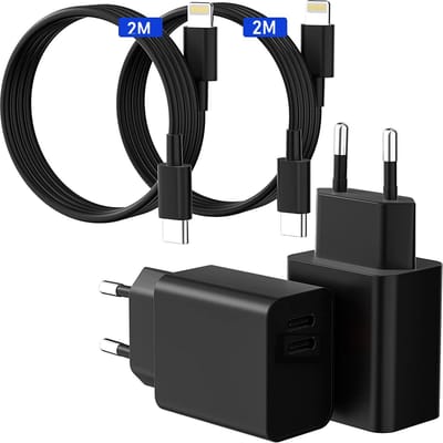 35w dubbele usb C lader geschikt voor iPhone + usb C naar Lightning kabel 2 meter - Snellader geschikt voor iPhone 14/13/12/11/X - Oplader geschikt voor iPad 9/8/7/6/5