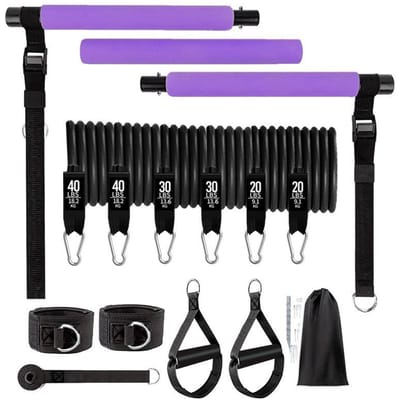180LBS SET Pilates Bar Set Weerstandsbanden Draagbaar voor Thuis Fitness, Total Body Workouts, Borstvergroting, Rugtraining en Lichaamsstrekking