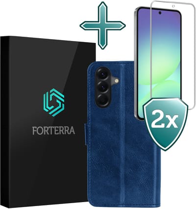Hoesje Met 2x Screenprotector - Geschikt voor Samsung Galaxy A56 - Luxe Pasjeshouder - Flip Case - Bookcase Portemonee - Kunstleer Book Case - Flipcase Hoes - Book Cover - Walletcase - Portemonneehoes - Donkerblauw