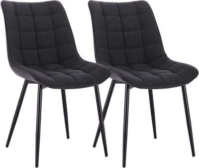 Happyment Luxe Eetkamerstoelen - Donkergrijs - Fauteuils met armleuning - Woonkamerstoelen - Keukenstoelen - Kuipstoel - Linnen - Set van 2