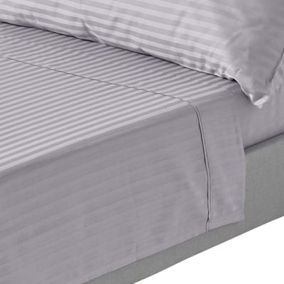 Homescapes Satijn Streep Katoen Laken 270x270 cm – Zilvergrijs – 100% Egyptisch Katoen – Draaddichtheid 330