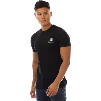 Aquascutum Herren London Borstlogo Crew Neck T-Shirt (Zwart/Wit)