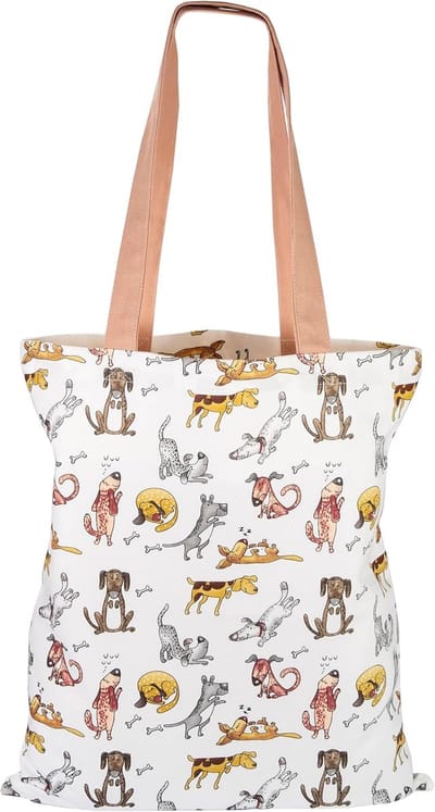 Herbruikbare Canvas Tas met Hondenontwerp - Draagtas voor Vrouwen, Vouwbare Lappen Tas 38x42cm