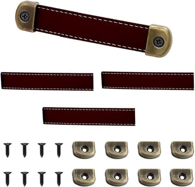 Set van 4 Leren Meubelhandgrepen, 14.2cm Deurhandgrepen voor Keuken, Kasten en Laden met Bevestigingsschroeven (Bruin, Faux Leer)