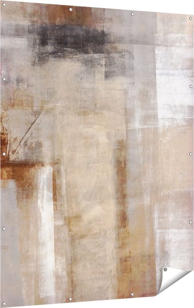 Gards Tuinposter Abstracte Kunst Bruin met Beige - 120x160 cm - Tuindoek - Tuindecoratie - Wanddecoratie buiten - Tuinschilderij