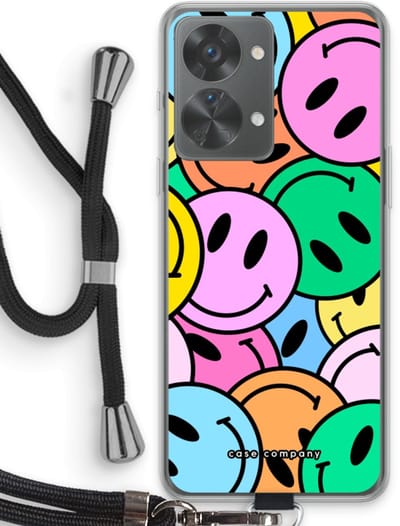 Case Company® - Hoesje met koord geschikt voor OnePlus Nord 2T hoesje met Koord - Smiley N°1 - Telefoonhoesje met Zwart Koord - Bescherming aan alle Kanten en Over de Schermrand