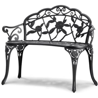 Buitenbank, 38,8 inch Metalen Tuinbank voor Buiten, Bank met Laadvermogen van 480 lbs, Buiten Tuin Parkbank met Rugleuning en Armleuningen, Terras