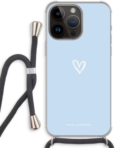 Case Company® - Hoesje met koord geschikt voor iPhone 14 Pro Max hoesje met Koord - Klein Hart Blauw - Telefoonhoesje met Zwart Koord - Bescherming aan alle Kanten en Over de Schermrand