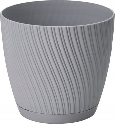 Form Plastic Plantenpot/bloempot Waves - kunststof - platina grijs - D27 x H24 cm - met opvang schotel - rond