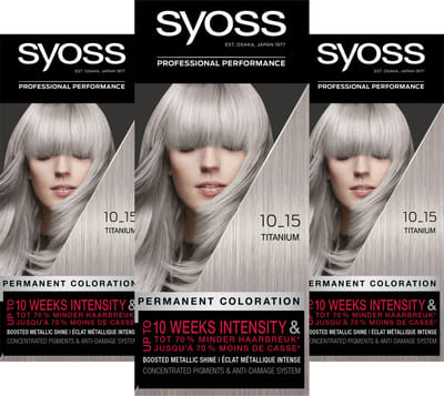 Syoss - 10-15 - Haarverf - Permanente Haarkleuring - Titanium - Grijsdekking - Voordeelverpakking - 3 stucks