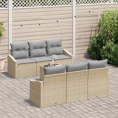 vidaXL - Bankstel - 7 - st - Beige - en - Lichtgrijs - poly - rattan