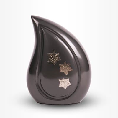 Teardrop Urn Groot 1 liter Grijs Zilverkleurig Vallend blad - Urn voor Menselijke As - Crematie Urn voor As Volwassenen - Dieren Urn voor As Crematie - Urn Hond - Urn Kat