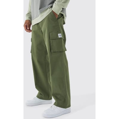 Relaxte pasvorm Fixed Waist Woven Tab Cargo Trousers | Khaki | Size 28