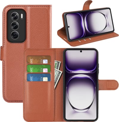 MobyDefend Hoesje - Geschikt voor Oppo Reno12 Pro - Kunstleren Wallet Book Case (Sluiting Voorkant) - Bruin
