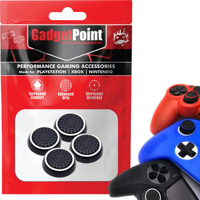 Gadgetpoint - Thumb Grips voor PlayStation, PS5, Xbox X/S, One & Switch Pro Controller - Gaming Thumbgrips - Performance Anti-Slip Thumbsticks - Bescherming Accessoires - Zwart met Wit