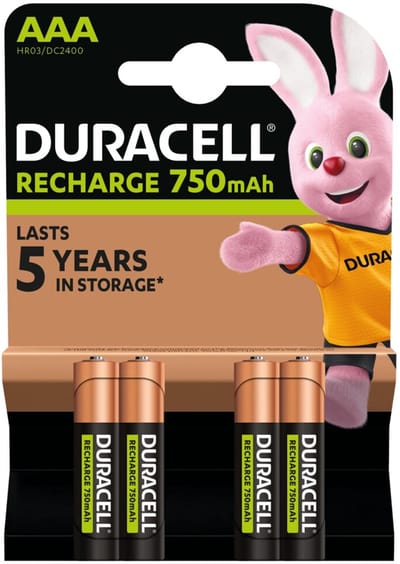 Duracell AAA Oplaadbare Batterijen - 750mAh - 4 stuks