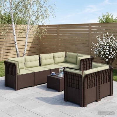 vidaXL - 7-Zits - Tuinbank - met - Kussens - Rattan - Look - PP - Bruin