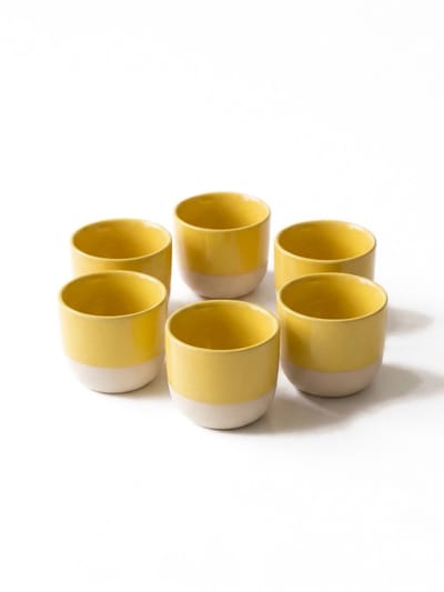 Proefer 6x Geel Keramieken Koffiekopjes & Theekopjes – 150ml – Steengoed Kopjes met Glazuur – Vaatwasser- & Magnetronbestendig – Moderne Koffie Kopjes