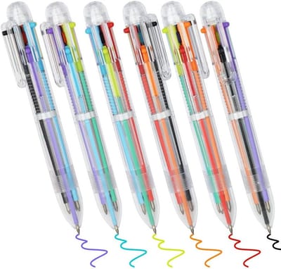 Multicolor 12-delige Balpen Set, 6-in-1 Uittrekbare Balpennen 0.5mm, Transparante Kleurpennen voor Kantoor, Schoolbenodigdheden en Cadeaus voor Studenten