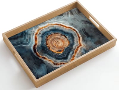 Dienblad hout 50x35 cm - Schootdienblad - Cirkel - Ringen - Steen - Tinten - Borrelplank rechthoek - Plateau dienbladen
