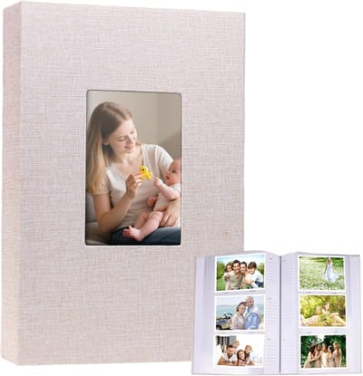 Fotoalbum 10x15cm voor 300 Horizontale Foto's, Invoegen en Persoonlijk Maken, Ideaal voor Familie, Trouwen en Reisherinneringen in Beige