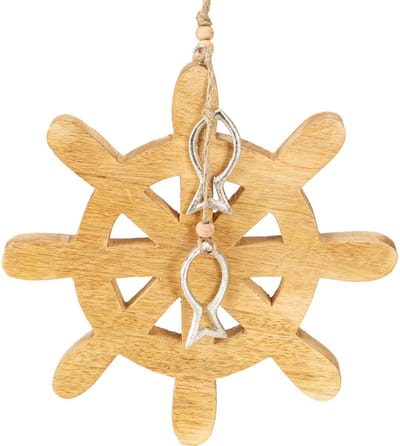 Stuurwiel Houten Decoratie Natuurlijke Vis Zilver Hangend Ø21.5cm