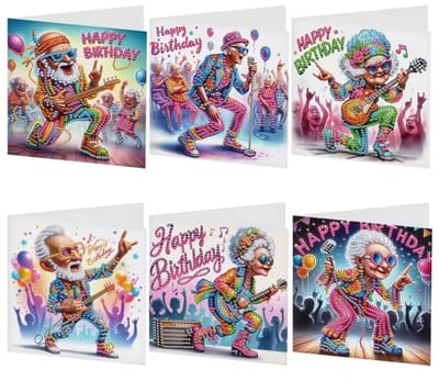 Diamond Painting Kaarten - Verjaardagskaart - Wenskaart - Opa en Oma - Dame en Heer - Zingen - Dansen - Happy Birthday - Rock