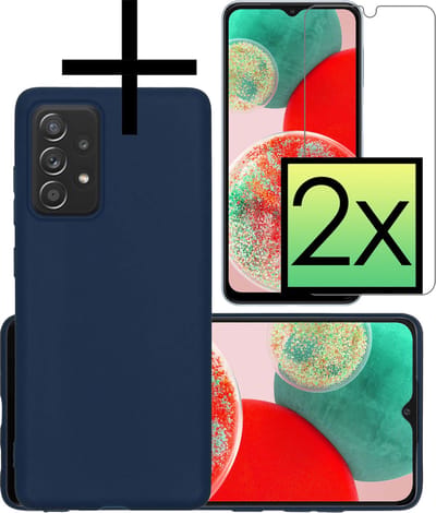 Hoesje - Met 2x Screenprotector - Geschikt voor Samsung Galaxy A23 - Sterk & Shockproof - Back Cover - Siliconen Case - Telefoon Hoes - Donkerblauw
