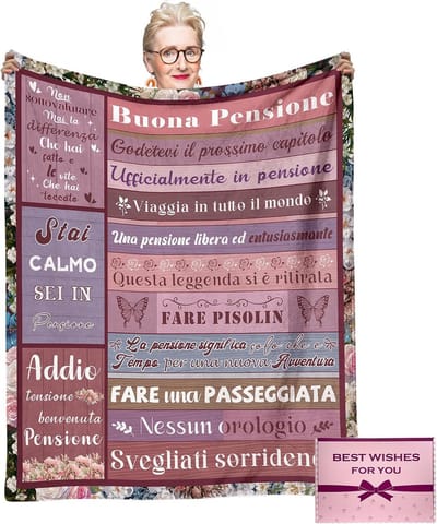 Pensioendeken Flanel - Afscheidscadeau Deken - Pensioen Vieren - Zachte Flanel Kwaliteit - 130x150 cm - Italiaans