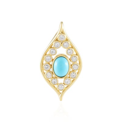 Cavill - Ovale Sleeping Beauty Turkoois Hanger 7x5 mm - 925 Zilver Verguld - Zirkonen 0,44 ct - Elegante Dameshanger Turkoois Sieraad