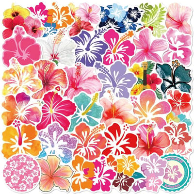 50/100 PCS Autocollants Fleur d'Hibiscus Hawaïen Décoration Imperméable Planche de Surf Tasse à Eau Chapeau Skateboard Guitare Verre