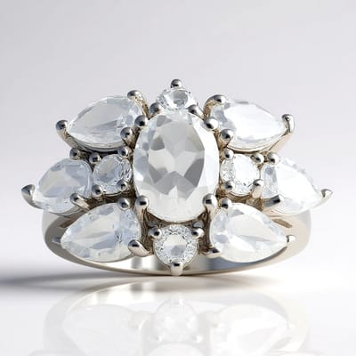 Cavill - Elegante Zilveren Ring - 925 Sterling Zilver Gerhodineerd - Witte Topaas 1,44 ct Ovaal en 4,676 ct Peervormig & Rond - Nigeriaanse Edelstenen